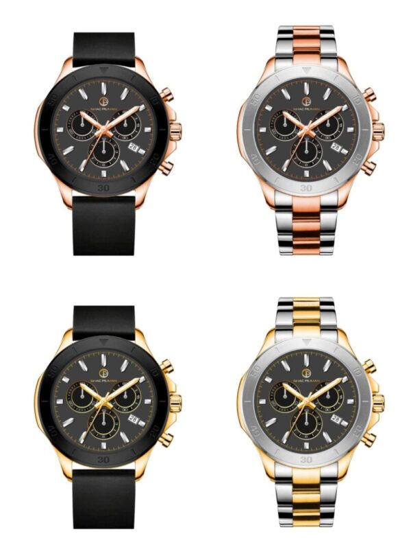 Four different watches are shown in a row.