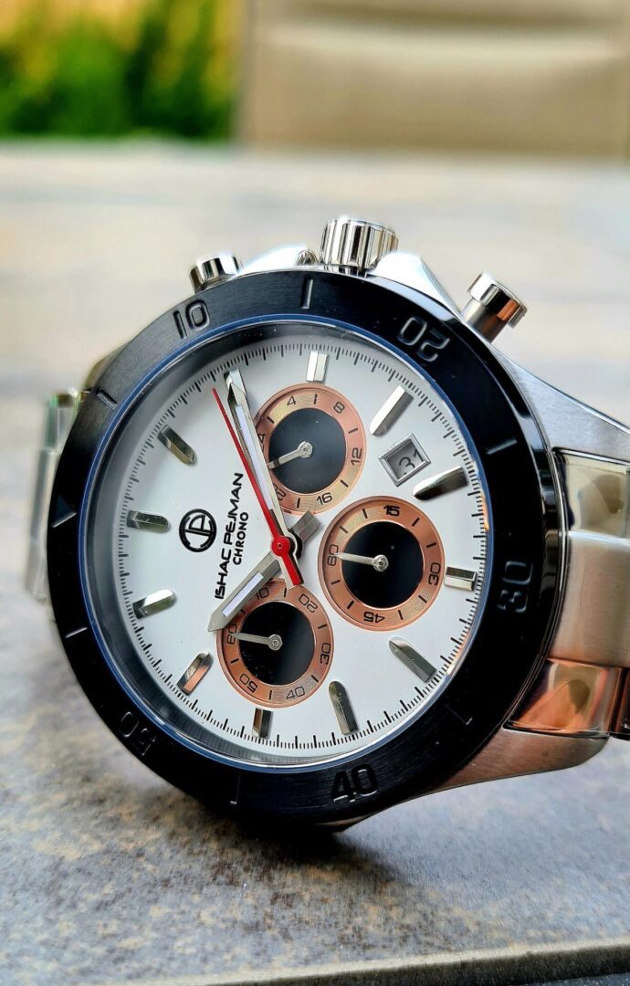 A close up of a watch on the wrist