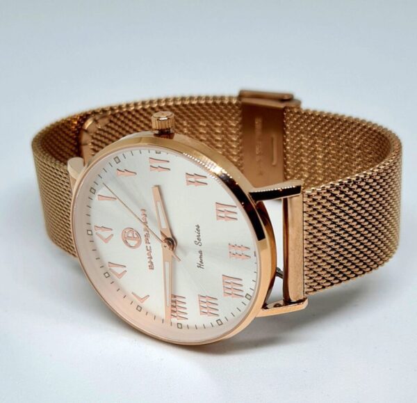 A watch is shown with the face of it.