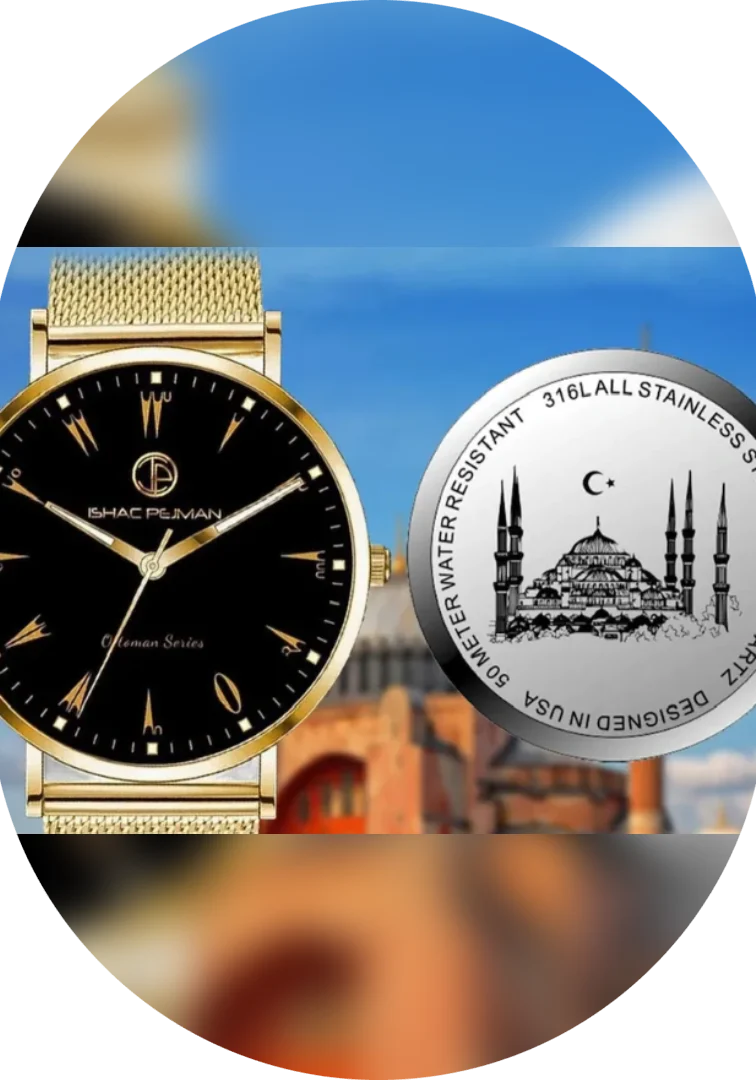 5 (2) A watch and coin are shown in front of an image.